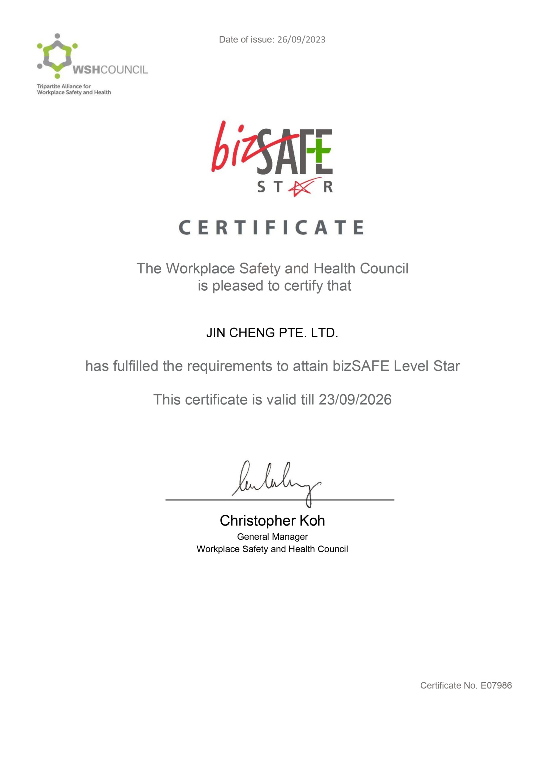 image of BizSAFE Star Certificate
